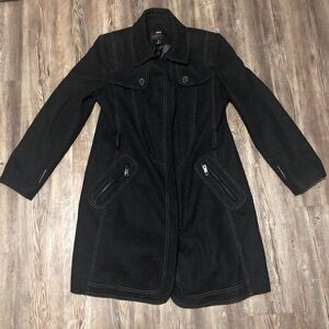 Miss Sixty Peacoat Women's Large Black Wool Blend Full Zip Long Career Fallwear